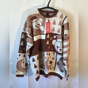 ROMWE Brown and Cream Crewneck Sweater with Nordic Patterns